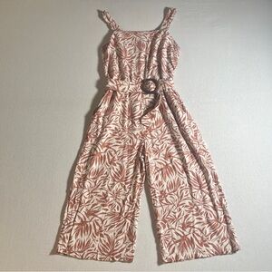 Monteau Cream and Red Cropped Jumpsuit with Belted Waist